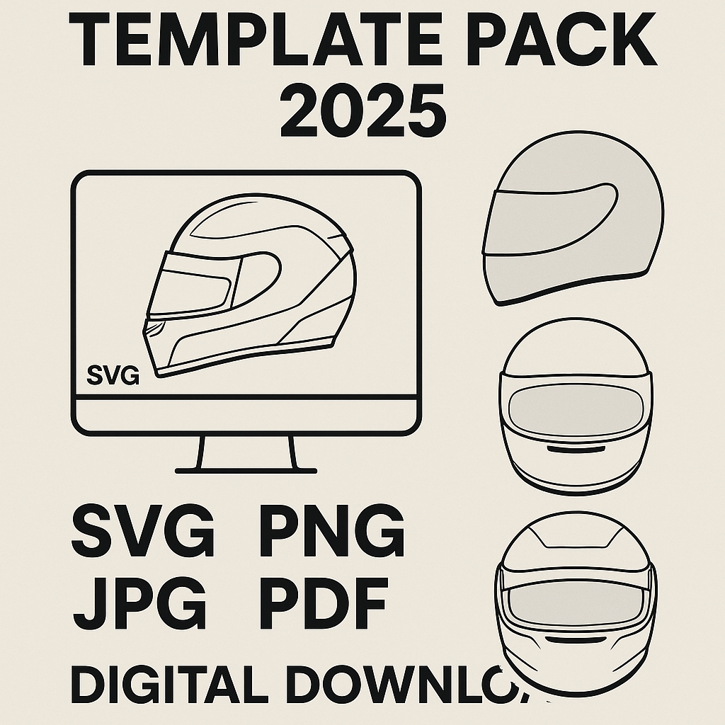 Helmet Design Template Pack 2025 | Editable SVG, PNG, JPG & PDF Download for Racing & Motorsport Designers
