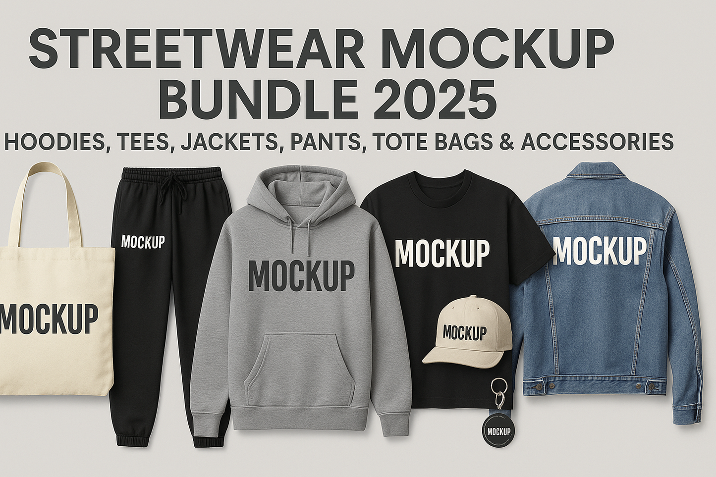 Streetwear Mockup Bundle 2025 | Hoodies, Tees, Jackets, Pants & Accessories | Editable PNG Templates