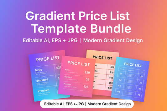 Gradient Price List Template Bundle | Editable AI & EPS Files + Modern Gradient Design for Business, Marketing & Stores