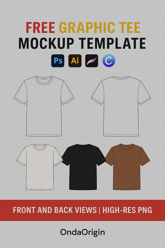 FREE (red) GRAPHIC TEE (yellow/blue) MOCKUP TEMPLATE (black bold)