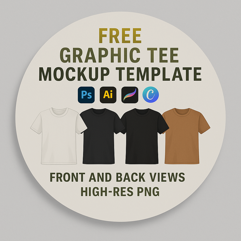 FREE (red) GRAPHIC TEE (yellow/blue) MOCKUP TEMPLATE (black bold)
